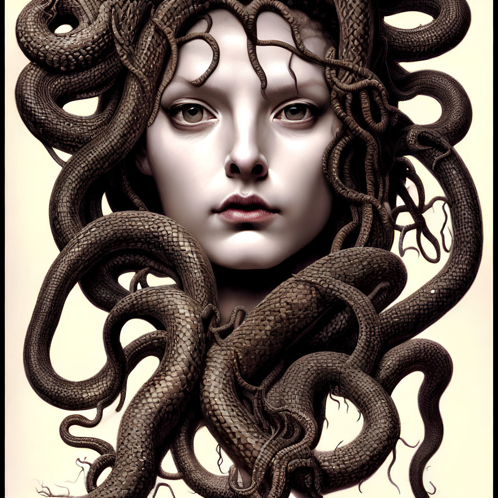 Digital Artwork: Woman with Snake Hair Resembling Medusa