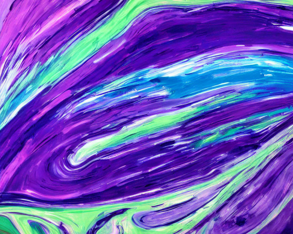 Colorful Abstract Painting with Swirling Purple, Blue, and Green Patterns