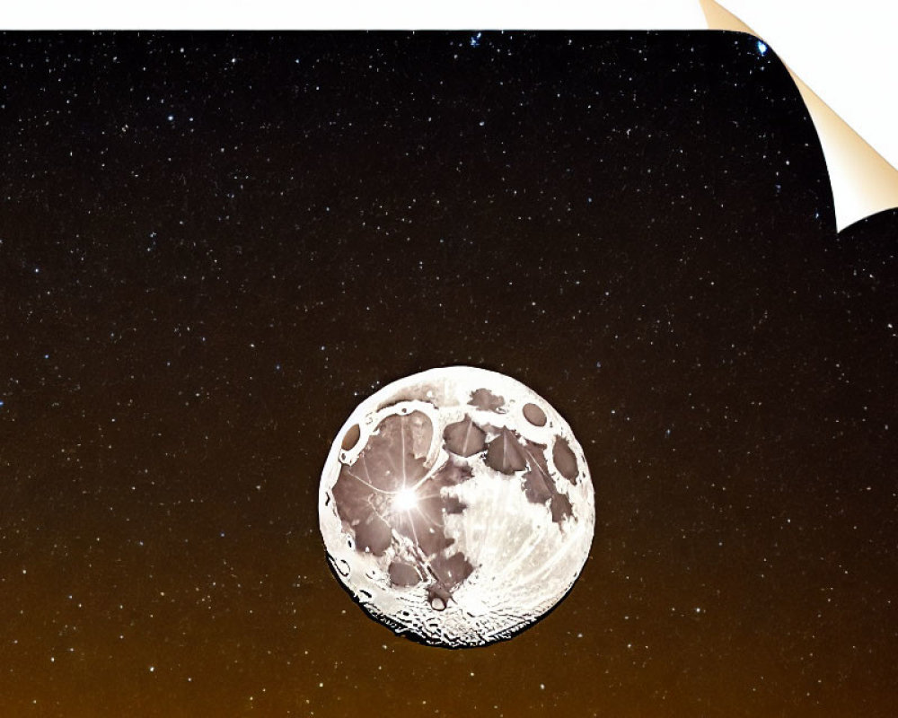 Curled full moon photo on starry night sky with brown gradient.