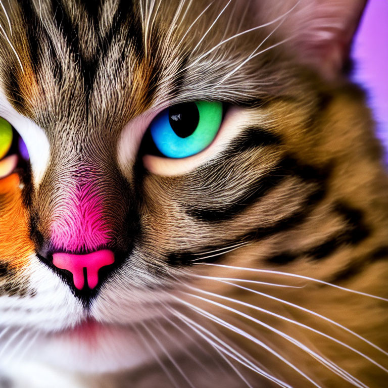 Cat with Blue and Green Eyes on Multicolored Background