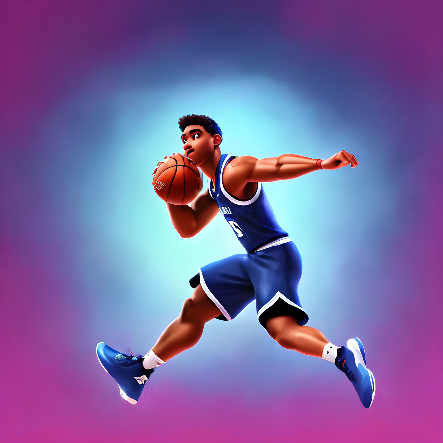 Colorful Basketball Player Dribbling in Blue Attire