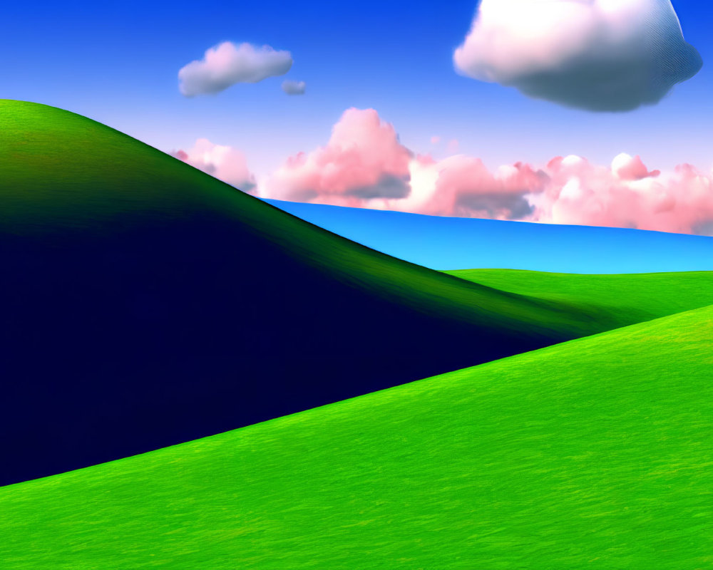 Scenic view of vibrant green hills under blue sky