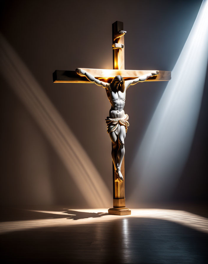 Crucifix with Jesus Christ in dramatic lighting