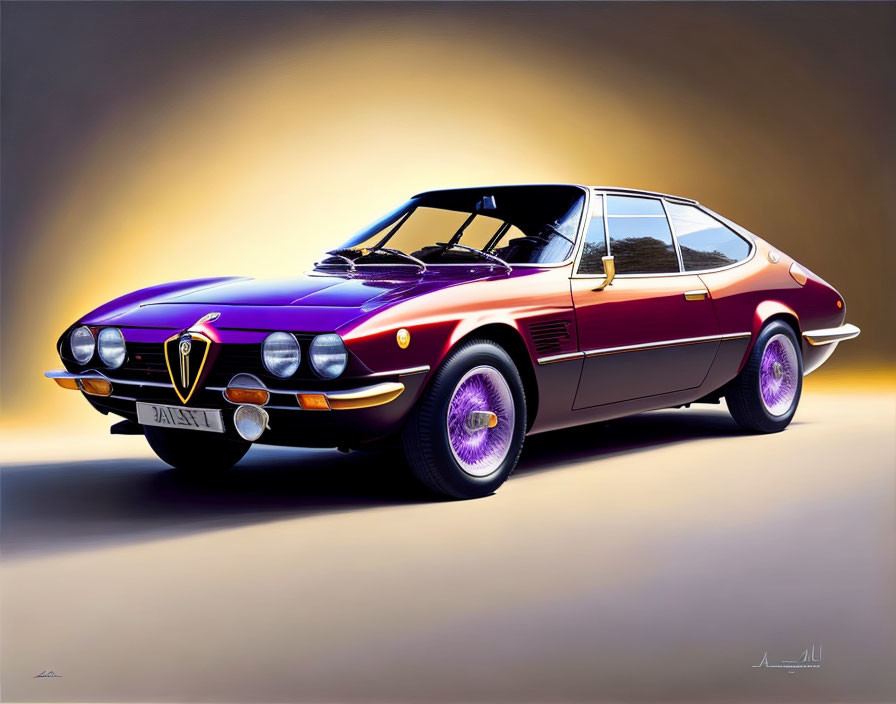 Purple Alfa Romeo Sports Car with Yellow Accents on Abstract Background