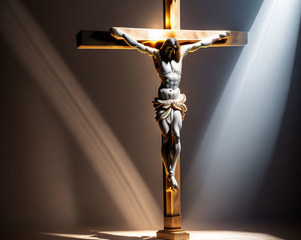 Crucifix with Jesus Christ in dramatic lighting