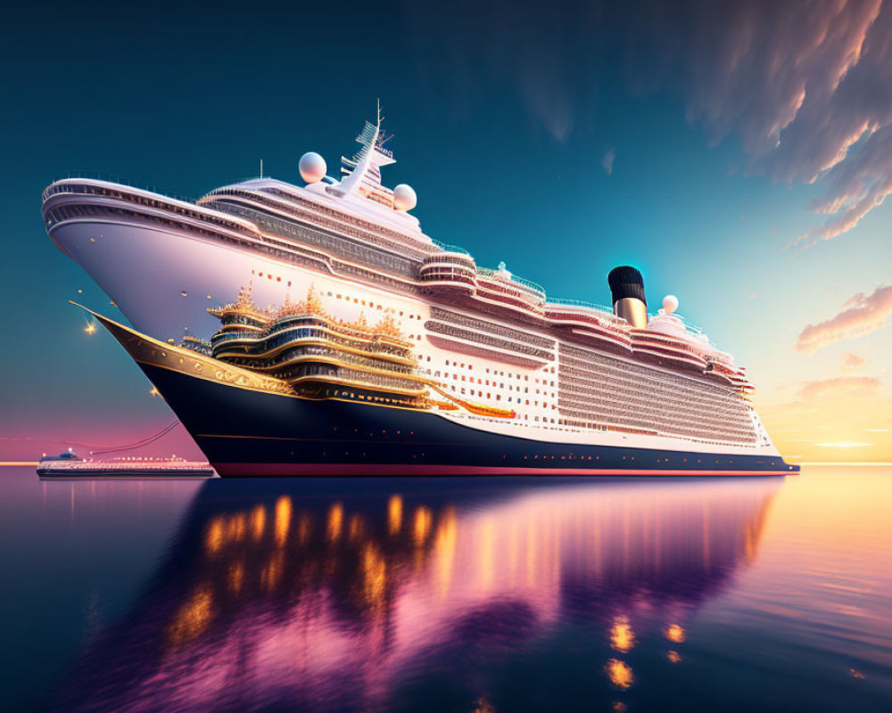 Majestic cruise ship at sunset on calm waters