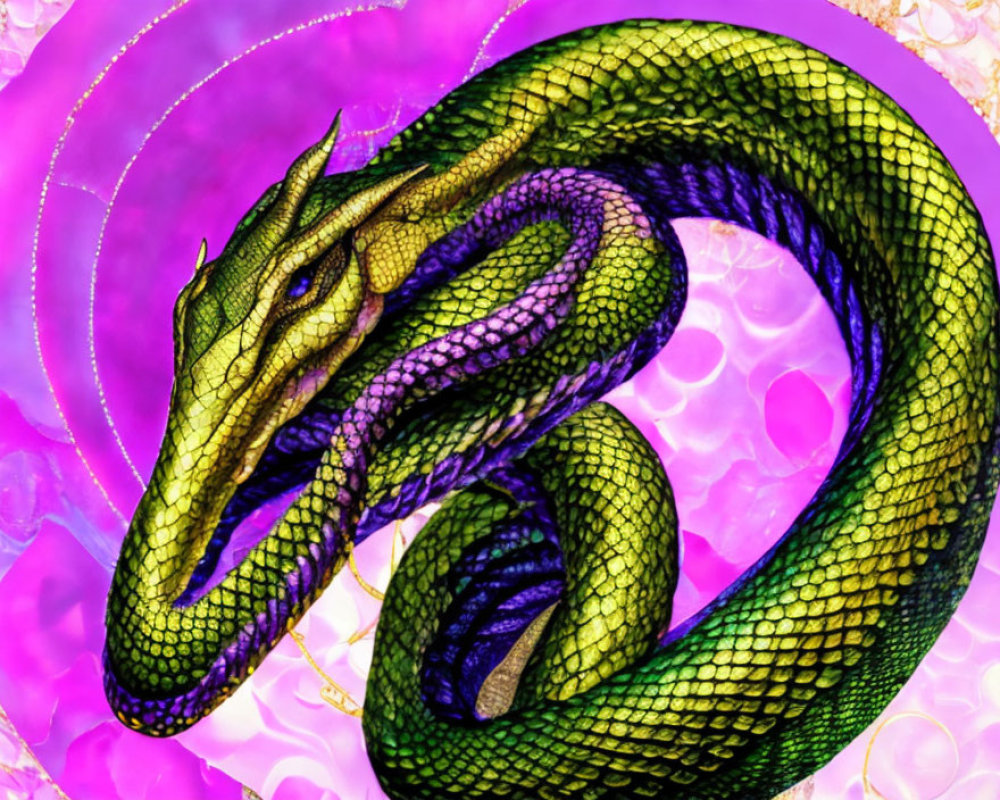 Colorful Coiled Dragon on Abstract Background