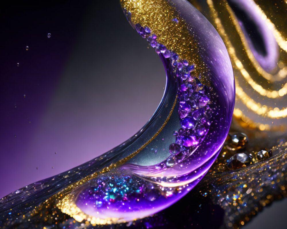 Detailed Close-Up of Glittering Purple and Golden Swirl