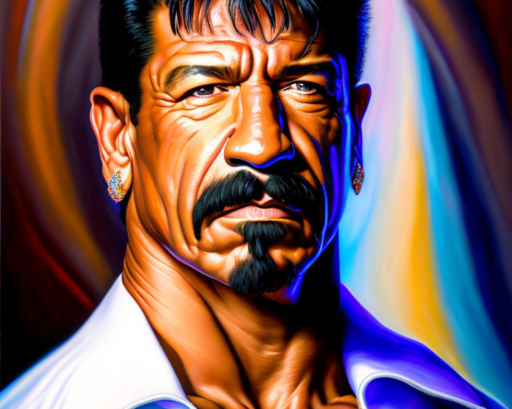 Man with Mustache and Goatee in Vibrant Digital Painting