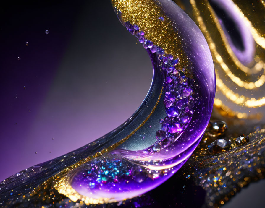 Detailed Close-Up of Glittering Purple and Golden Swirl