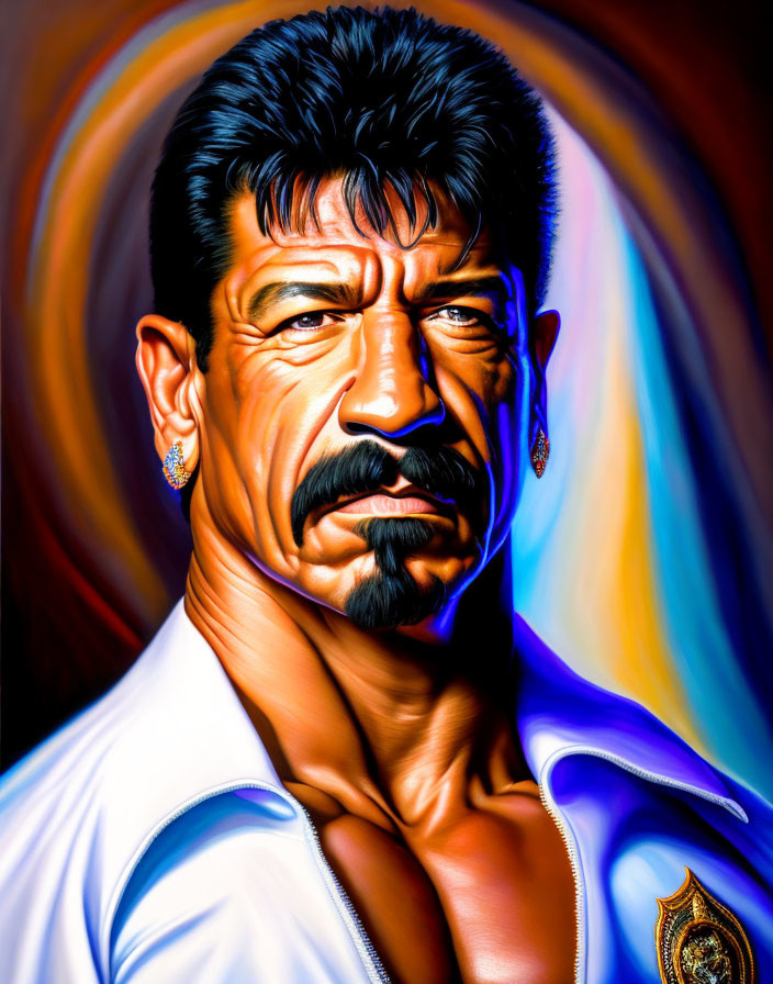 Man with Mustache and Goatee in Vibrant Digital Painting