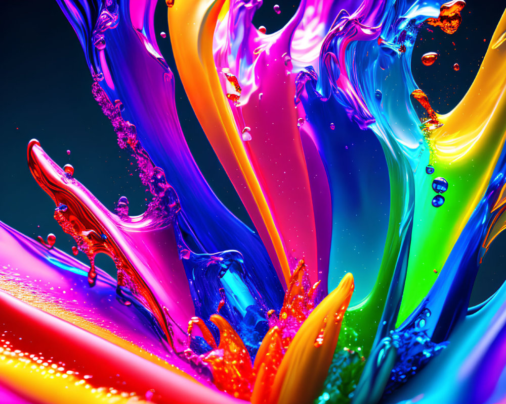 Colorful liquid splashes in dynamic abstract scene