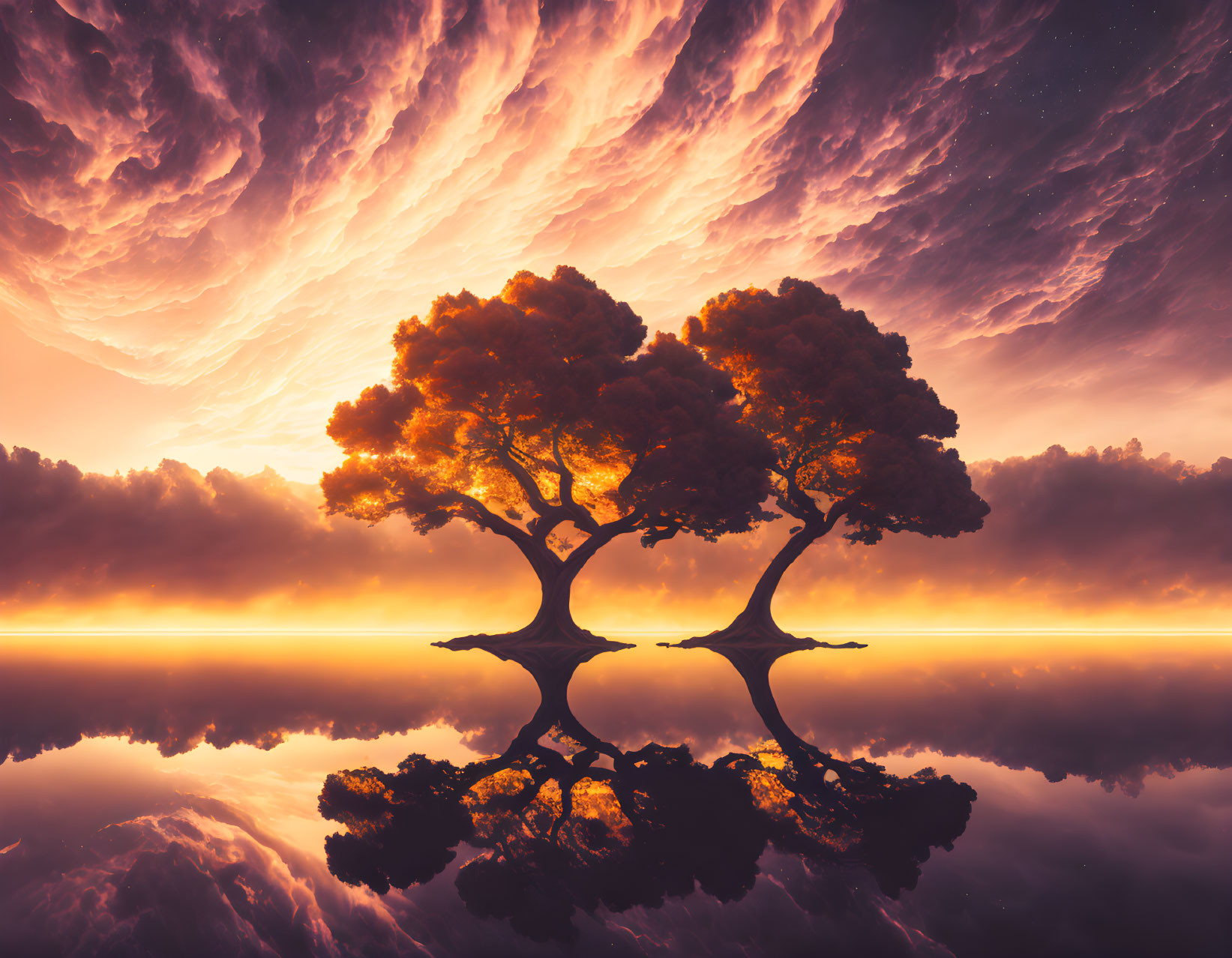 Twin trees in an empty world