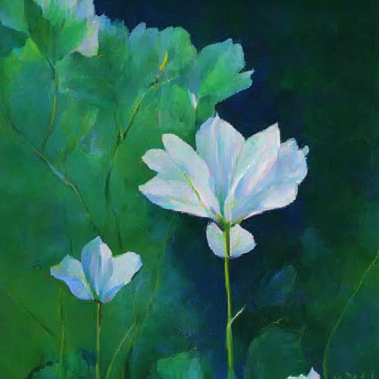 Delicate White Flowers on Dark Green Background
