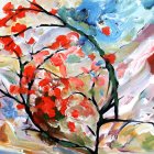 Colorful Watercolor Painting of Abstract Garden Foliage