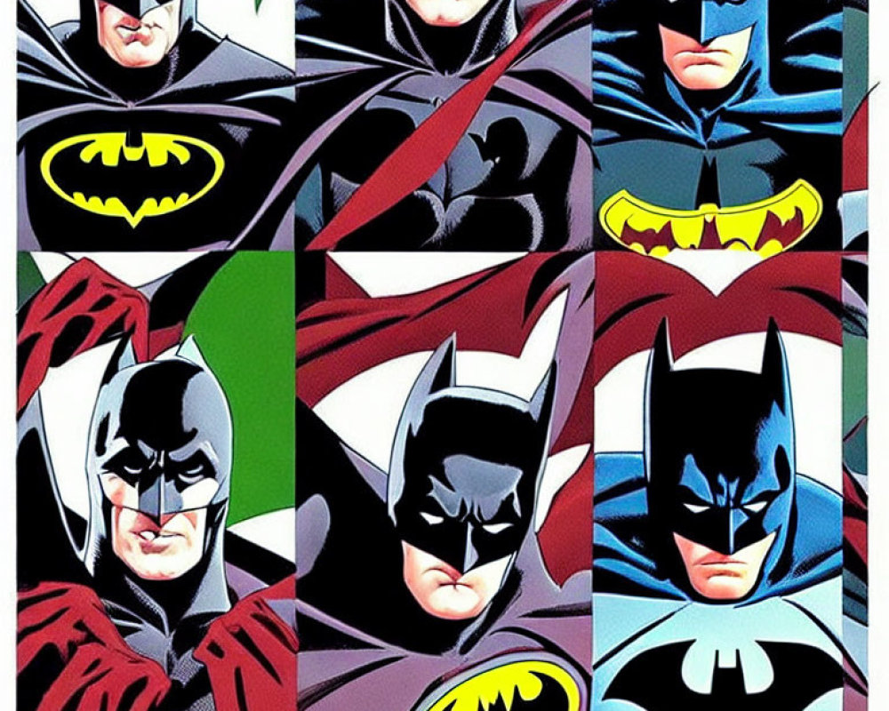 Collage of Masked Superhero with Bat Emblem & Pointed Ears