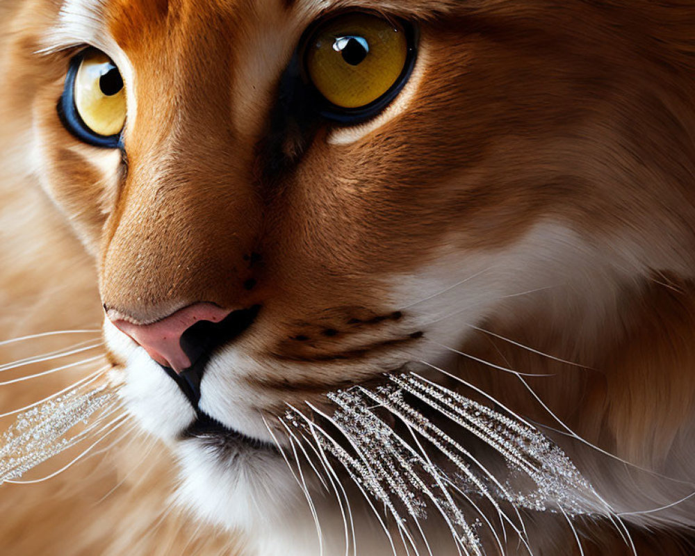 Majestic close-up of an orange tiger with yellow eyes and whiskers
