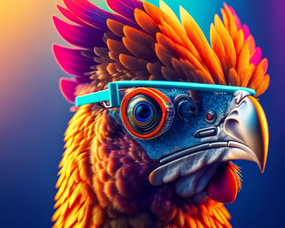Vibrant bird with funky glasses on colorful background