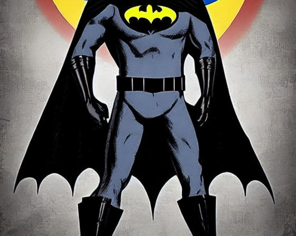 Detailed Illustration of Batman with Large Bat Symbol on Chest