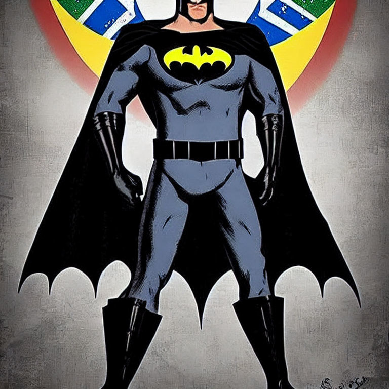 Detailed Illustration of Batman with Large Bat Symbol on Chest