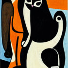 Abstract painting of two cats with vibrant colors and bold outlines