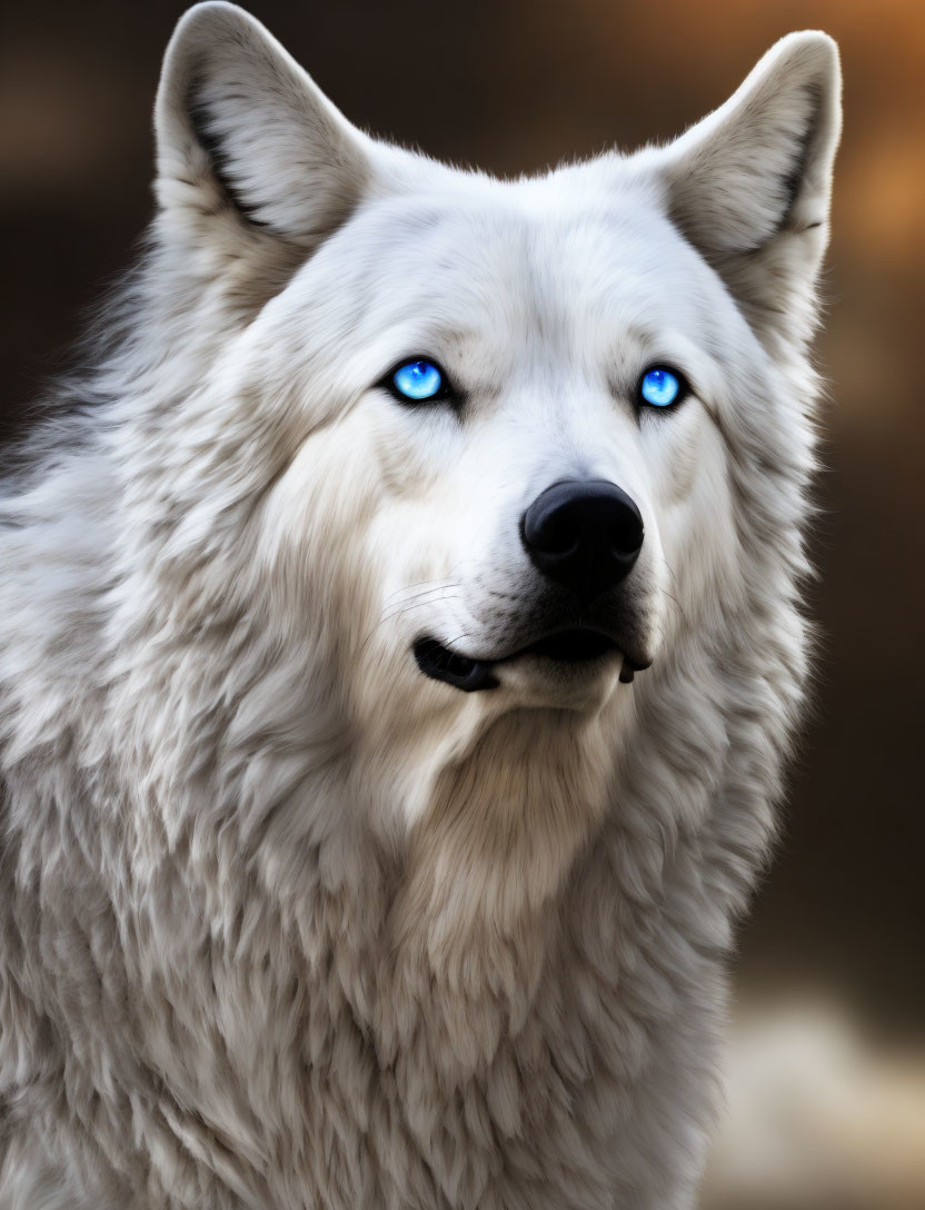 White Wolf with Striking Blue Eyes and Plush Coat Close-Up