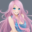 Vibrant 3D Female Figure with Pink and Purple Hair on Grey Background