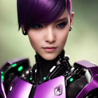 Digital artwork: Female with short purple haircut and robotic elements