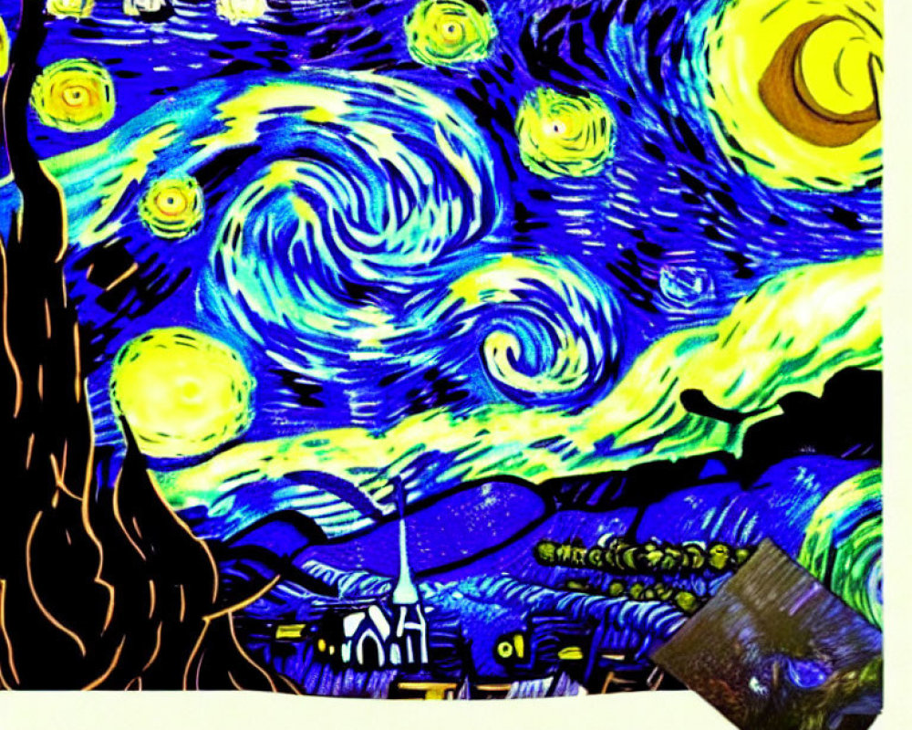 Interpretation of Starry Night Painting with Swirling Skies