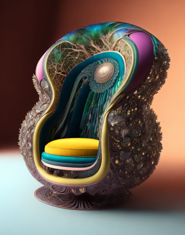 Ornate abstract armchair with peacock feather design
