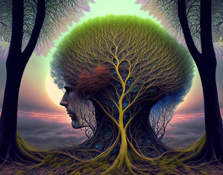 beautiful tree-human hybrid man, fractal tree bran