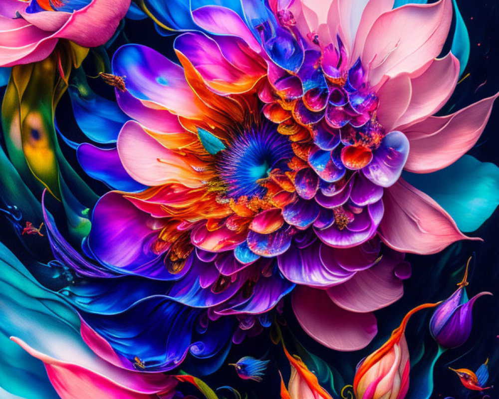 Colorful Close-Up of Surreal Flowers in Pink, Purple, Blue, and Orange