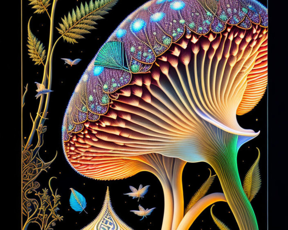 Fantastical mushroom with glowing elements in vibrant digital art