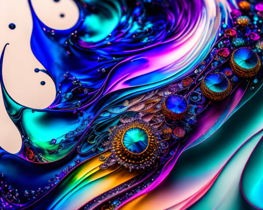 Colorful Macro Shot of Iridescent Swirls and Fractal Patterns