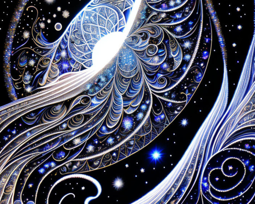 Celestial-themed swirling blues and whites with stars and mandala motifs.