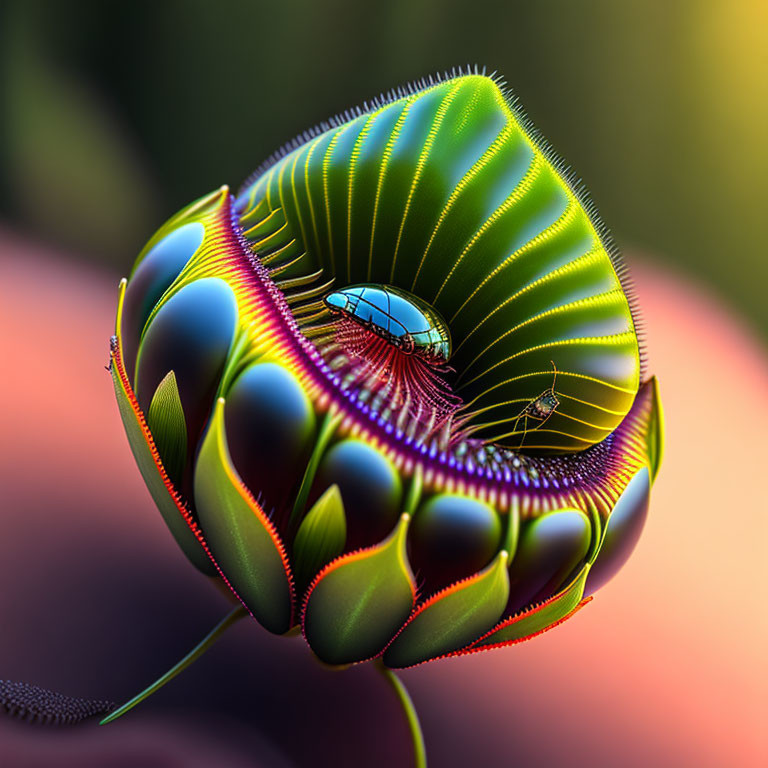 Vivid green futuristic flower with intricate patterns