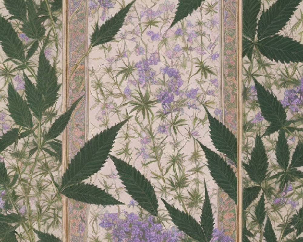 Floral Patterned Book Cover on Cannabis Leaf Background