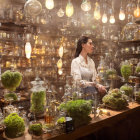 Traditional Attire Woman Surrounded by Vintage Decor and Plants