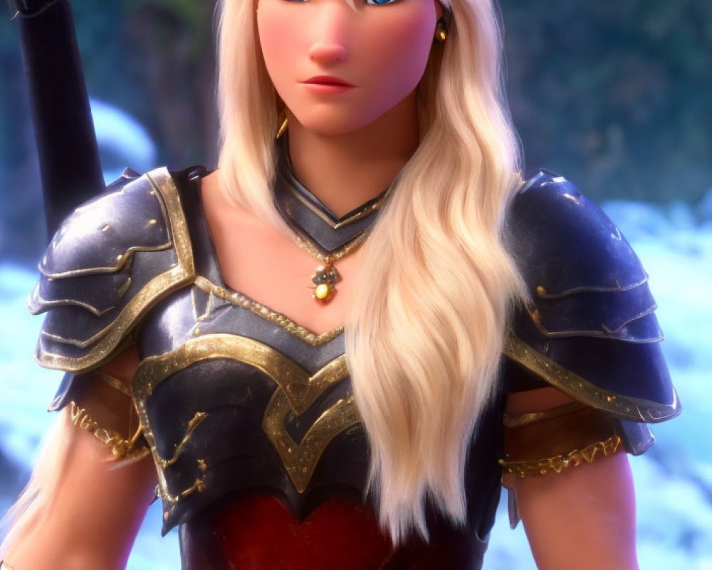 Blonde Female Warrior Digital Artwork in Detailed Armor