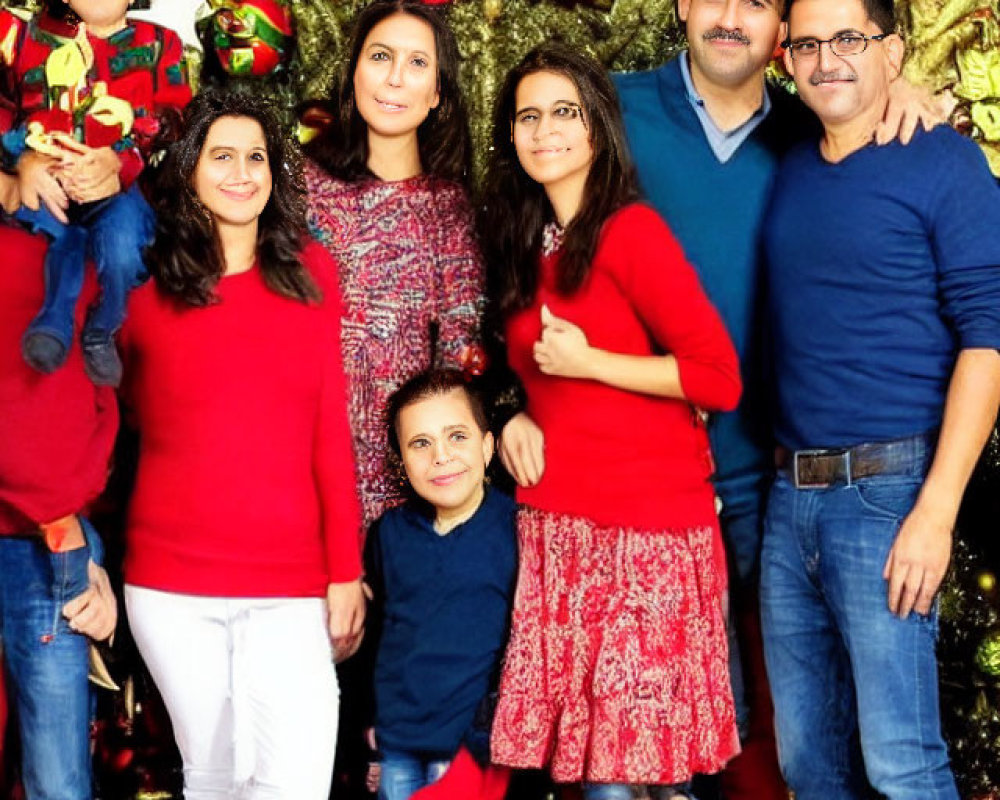 Festive Family Holiday Photo by Decorated Christmas Tree
