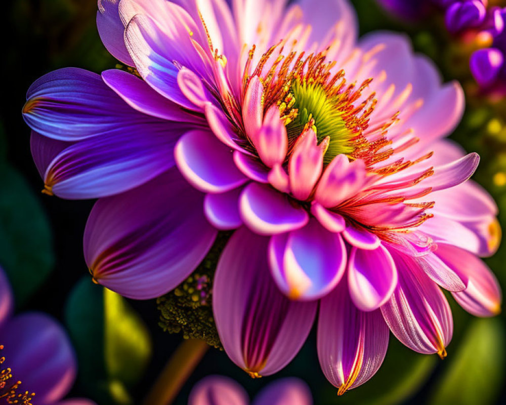 Detailed Close-Up of Vibrant Purple Flower Gradient on Petals