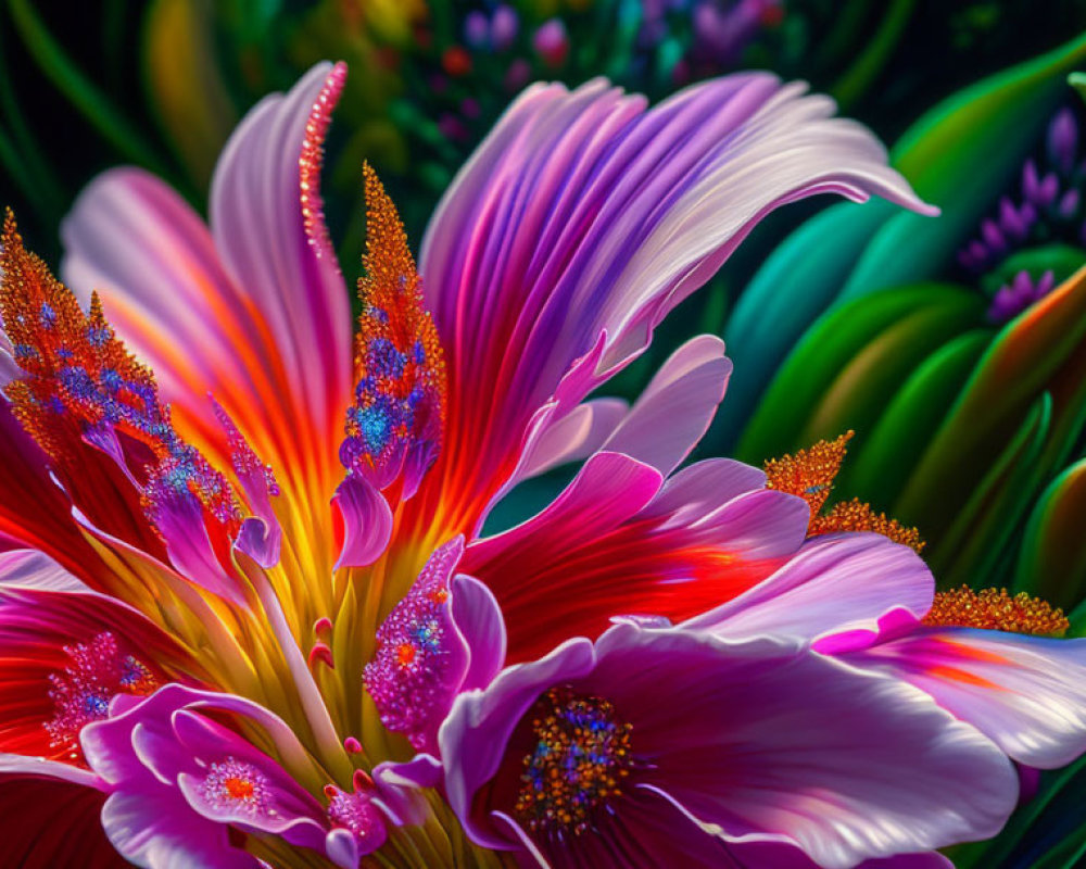 Colorful Stylized Flower Artwork with Gradient Petals and Glowing Stamens