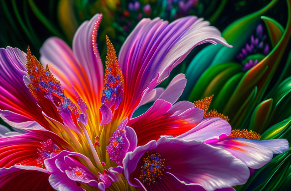 Colorful Stylized Flower Artwork with Gradient Petals and Glowing Stamens