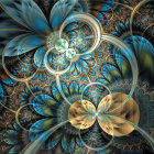 Colorful fractal art: blossoming flowers, intricate patterns, luminous colors