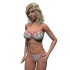 Fantasy digital artwork of woman with flowing white hair in bikini