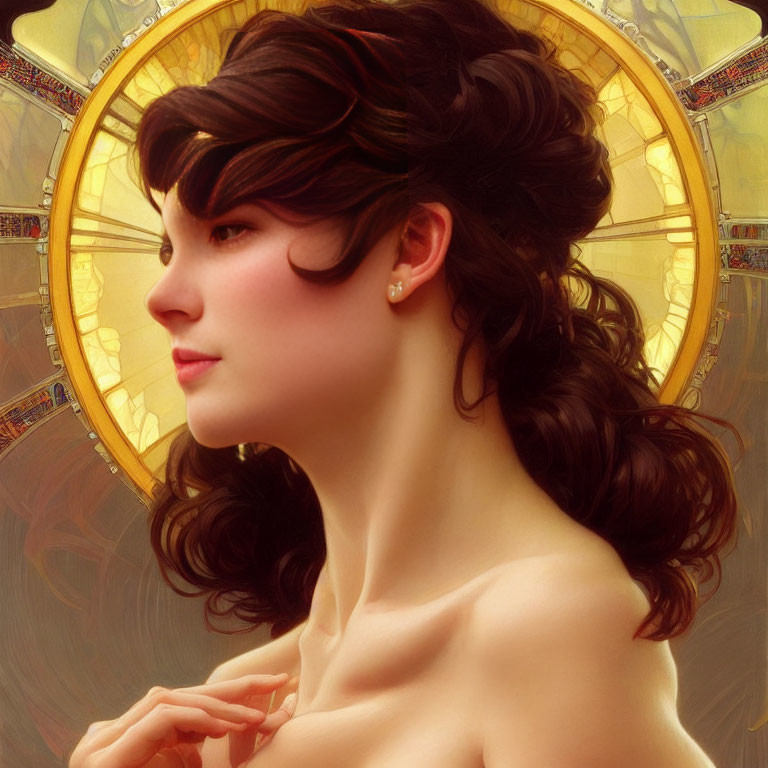 Digital Artwork: Woman with Updo & Golden Halo Effect