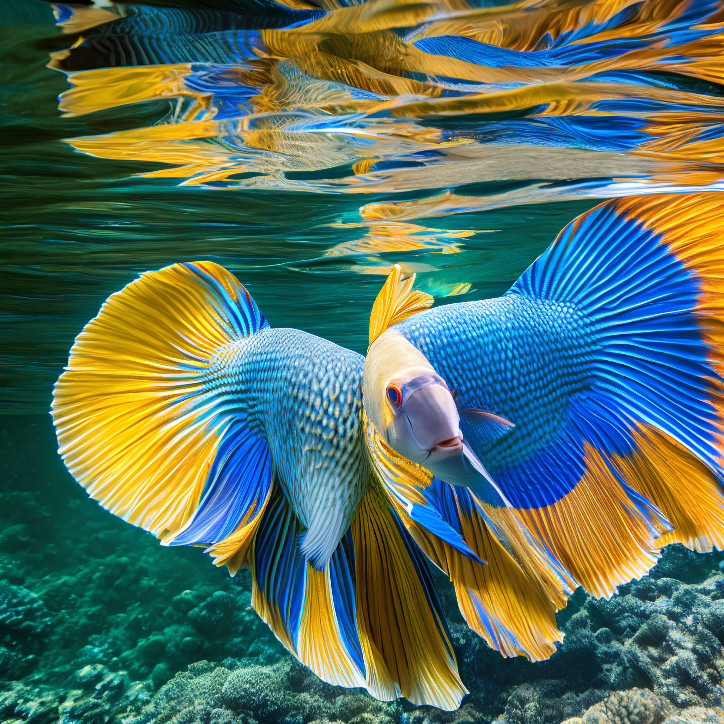 Colorful Siamese Fighting Fish Swimming in Clear Water