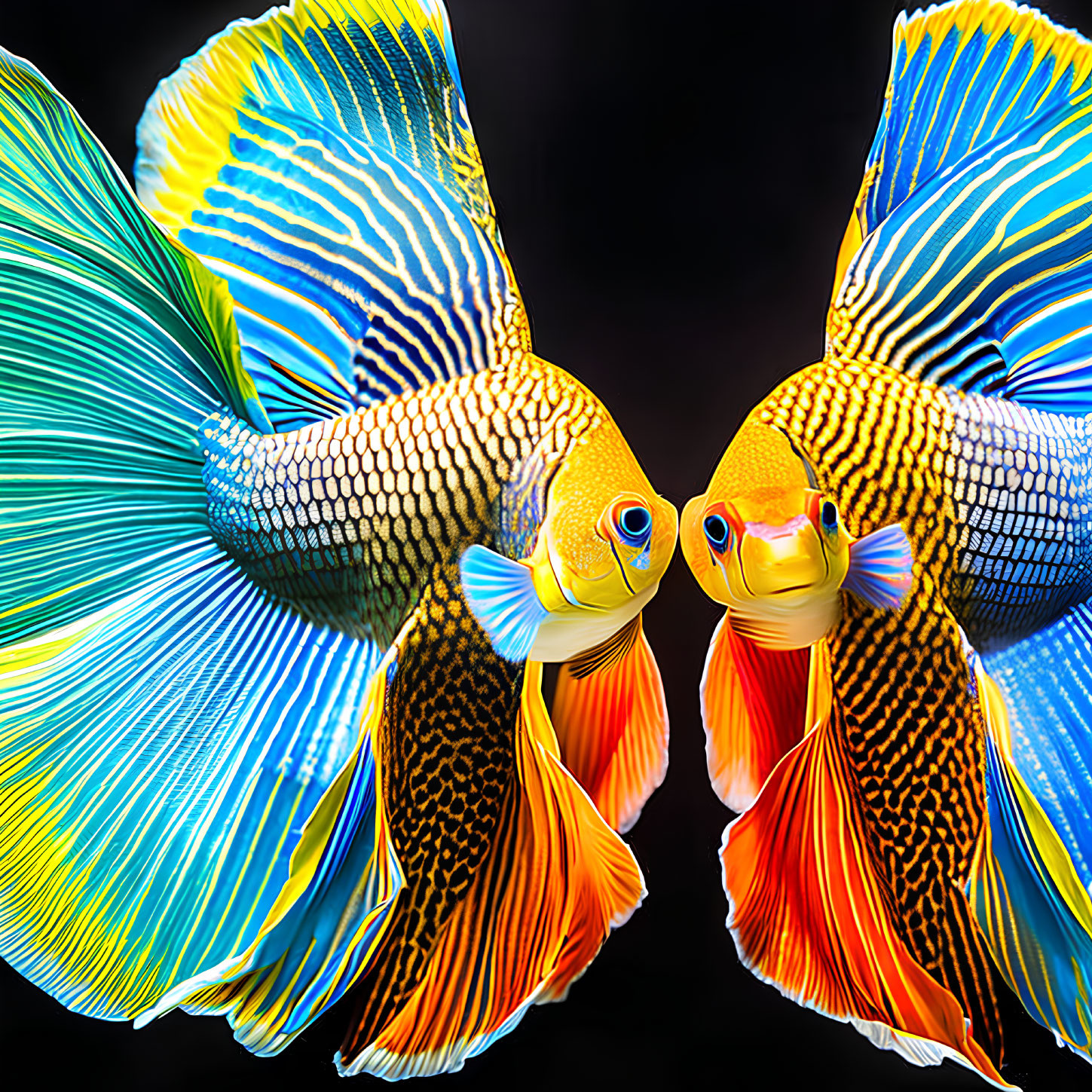 Colorful Goldfish with Vibrant Fins and Scales on Dark Background