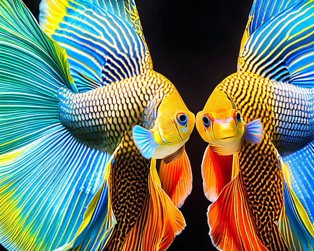 Colorful Goldfish with Vibrant Fins and Scales on Dark Background