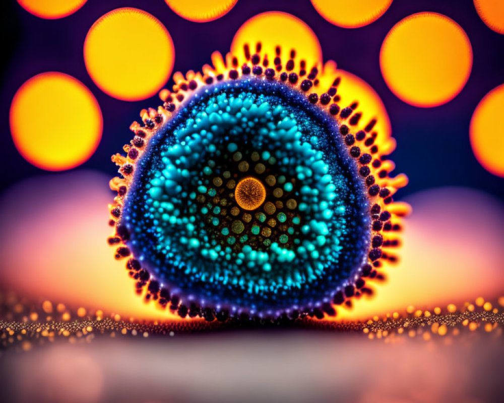 Detailed Macro Photo of Sea Urchin Shell with Warm Orange and Cool Purple Tones